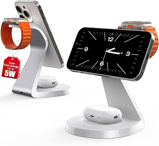 3 in 1 Charging Station for Apple Devices,Mag-Safe Charger Stand Fast Charging,Wireless Charger for iPhone 16/15/14/13/12 Series,& AirPods,& iWatch(USB-C Charger Included)
