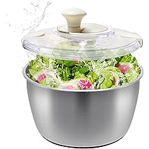Salad Spinner Stainless Steel，Manual lettuce dryer With lid, basin, drain frame and non-slip base,lettuce spinner with Quick Spin,Spaghetti &amp; Chip Strainer BPA Free,Easy Clean,5qt