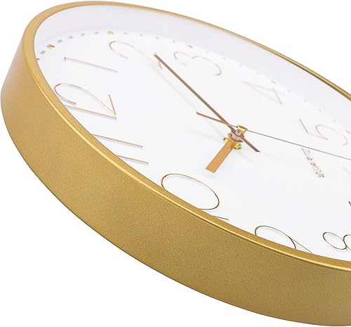 Miniatura 6 de Foxtop Reloj de pared dorado de 12 pulgadas, silencioso sin tictac, funciona con pilas, reloj de pared redondo de cuarzo moderno para oficina, sala
