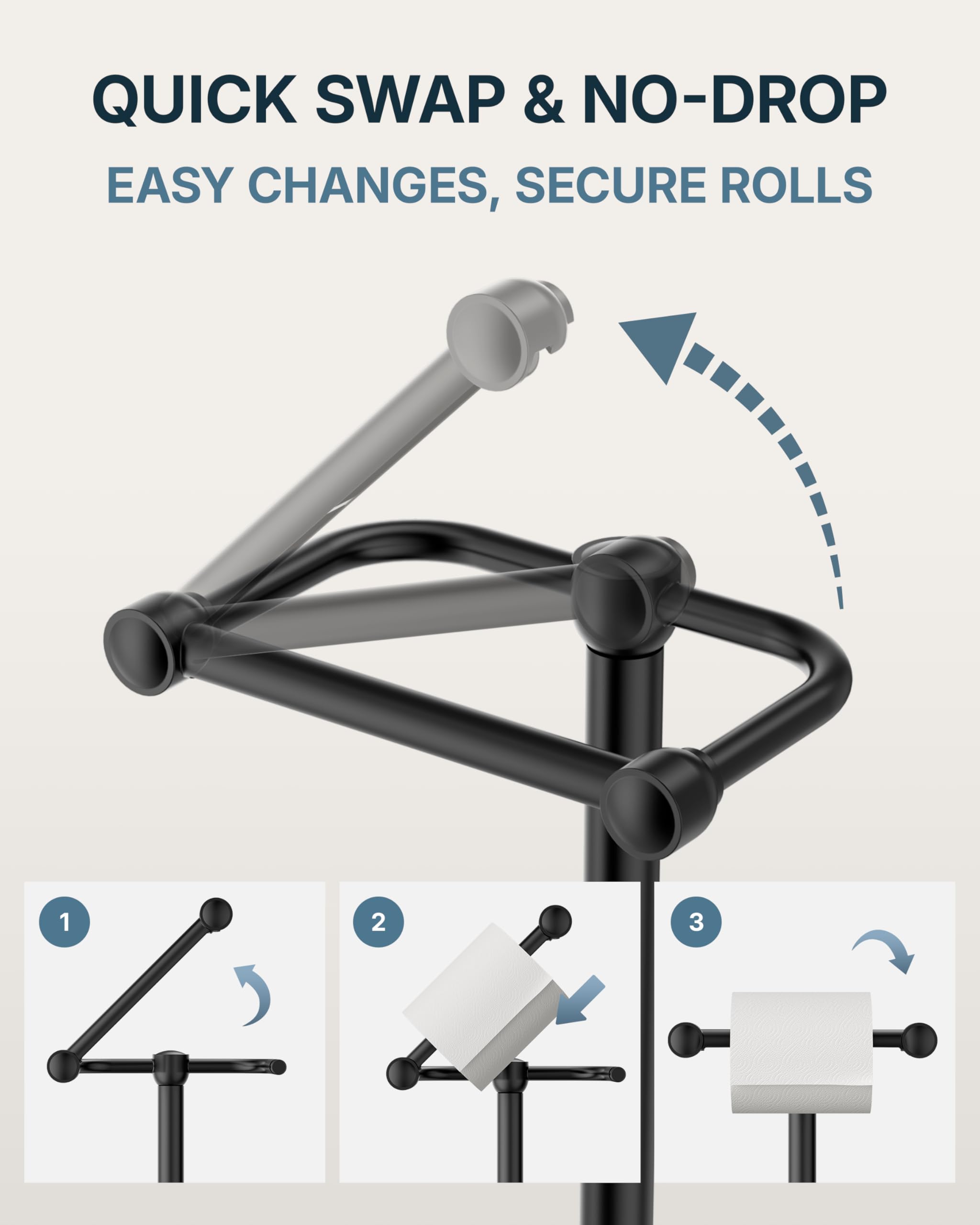 RARXTR Toilet Paper Holder Stand, Modern Bathroom Free Standing Toilet Paper Roll Holder, Stainless Steel Tissue Rack, Rust-Proof & Heavy Stable Base (Matte Black) — Amazon image 3