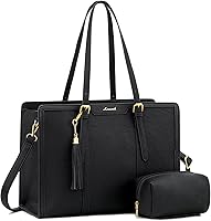 Vista 8 de LOVEVOOK Bolsa de mano para laptop para mujer, bolsa de trabajo vintage de 15.6 pulgadas con embrague, bolso grande de cuero para laptop con soporte