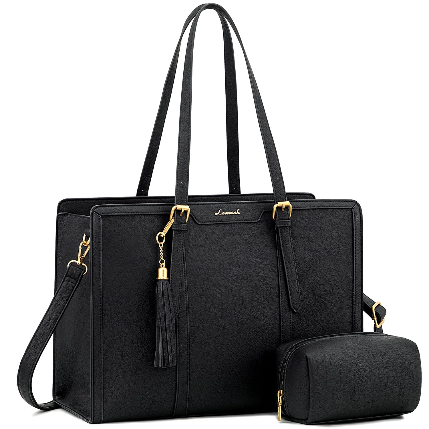 LOVEVOOK Laptop Bag for Women Vintage Leather Laptop Tote 17.3 inch Large Capacity Computer bag with Clutch Purse for Work