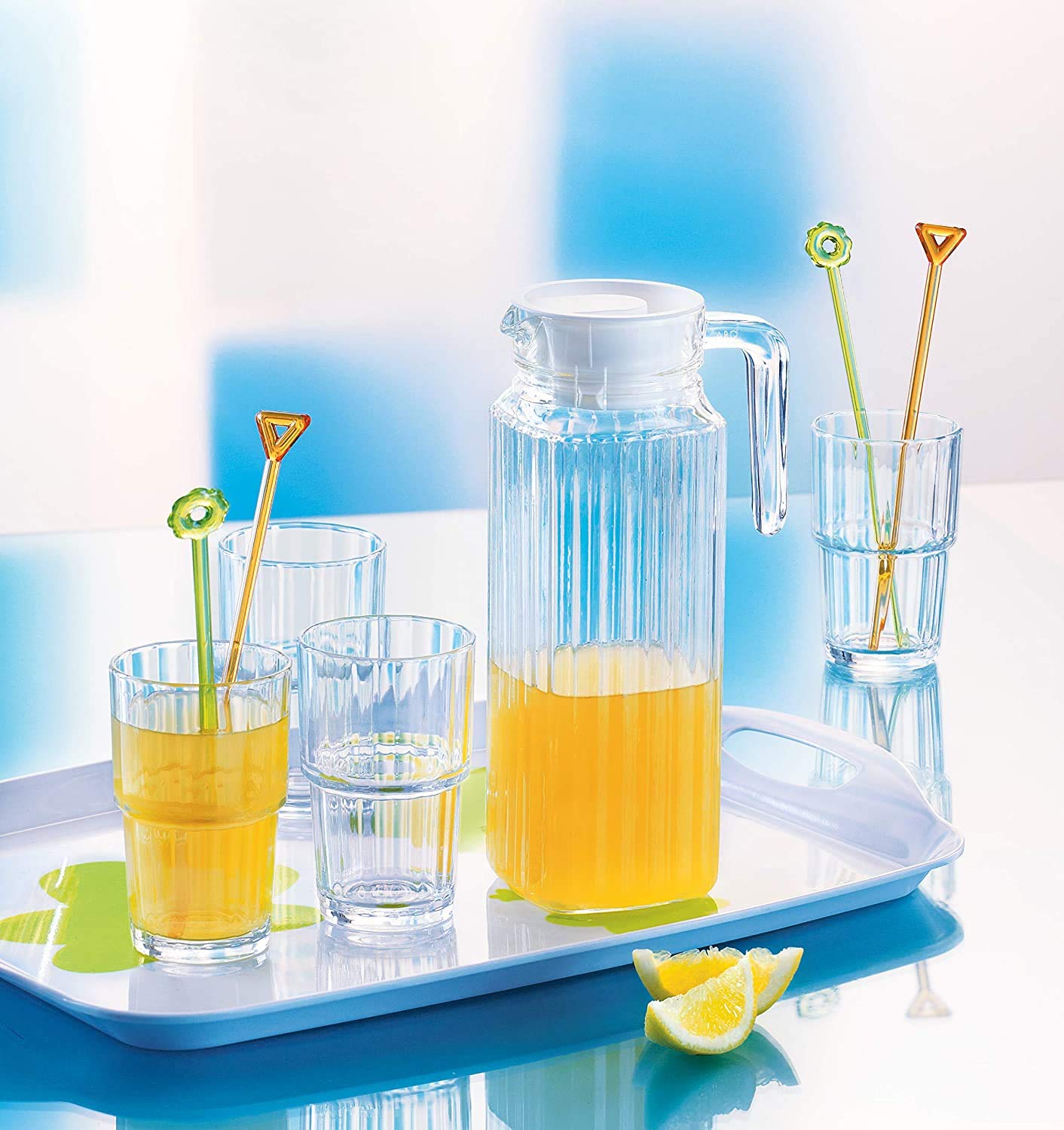 BINZO Glass Jug, Pitcher with Handle & Lid, Drinking Beverage Jug for Water, Juice, Beverages, Serving or Storage for Fridge, Kitchen, Dining Table, 1 Litre/1000 ml (Style No. 1 Pack of 1) Clear 4