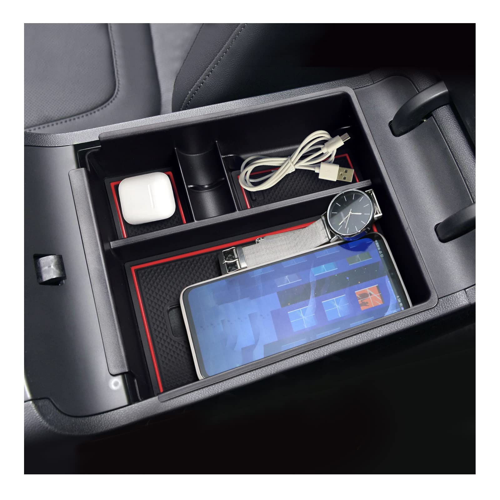 LFOTPP Hyunda-i Tucson NX4 [Automática] Caja de Almacenamiento para Apoyabrazos para coche, Reposabrazos Bandeja, Guantera Central Organizar Caja, Accesorios Interior del Coche (Rojo)