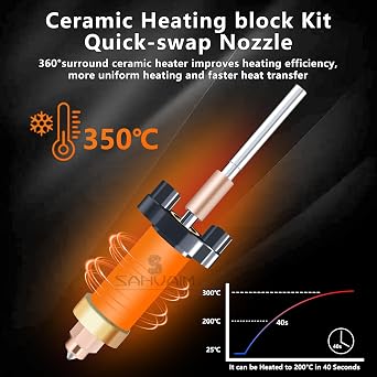 K2 Plus Ceramic Heating Block Kit with Extra Nozzle, High Flow Hotend Kit,Unicorn Quick Swap Nozzle Kit, 350C High Temperature Resistance, All-Metal Integrated Design for Creality K2 Plus