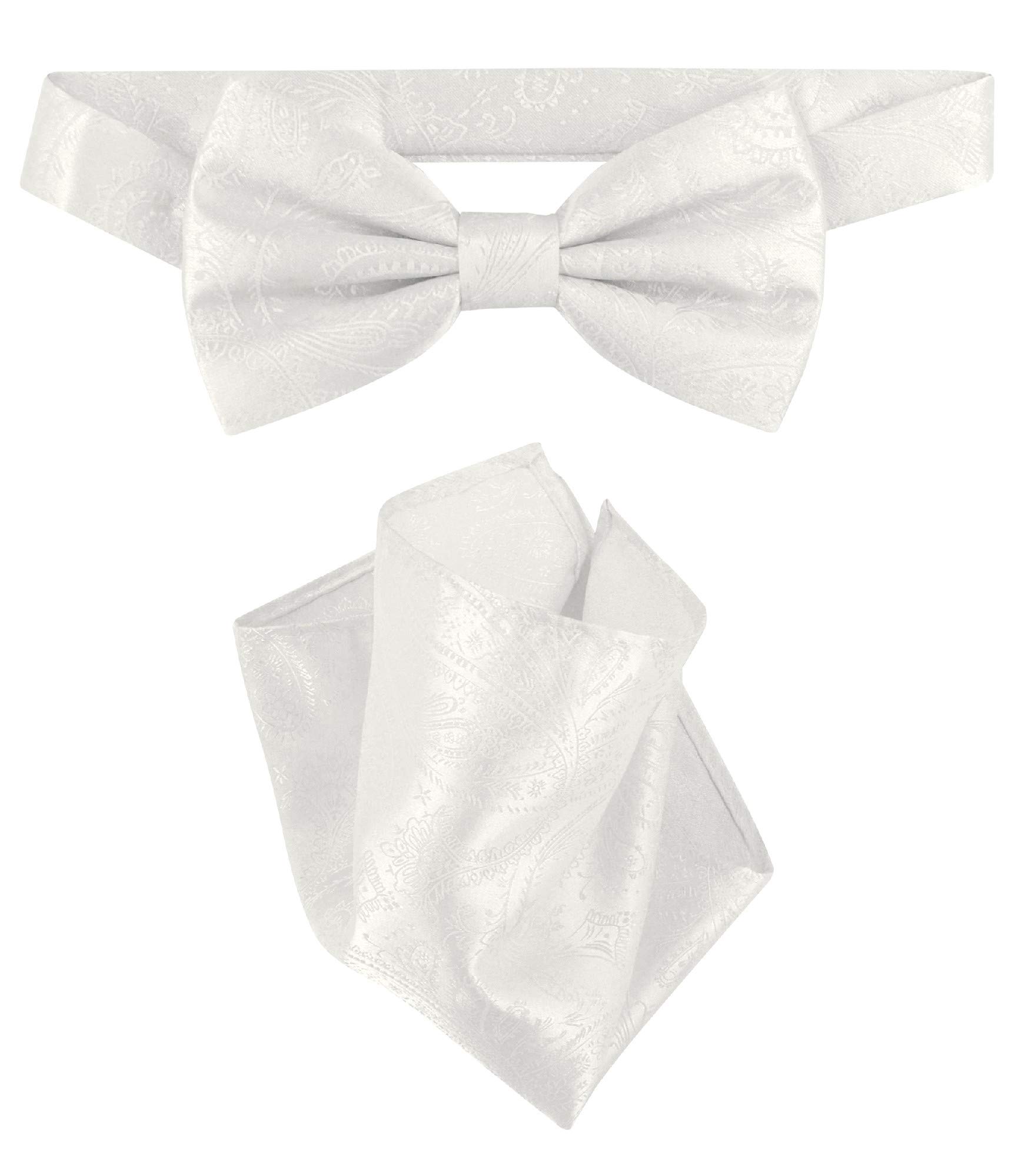 Vesuvio Napoli BowTie Off-White Paisley Color Mens Bow Tie & Handkerchief