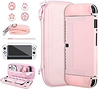 Vista 10 de RHOTALL Cute Sakura Carrying Case Set for Nintendo Switch OLED,Pink Flower Accessories Bundle for Switch OLED with Hard Case, Screen Protector, 4