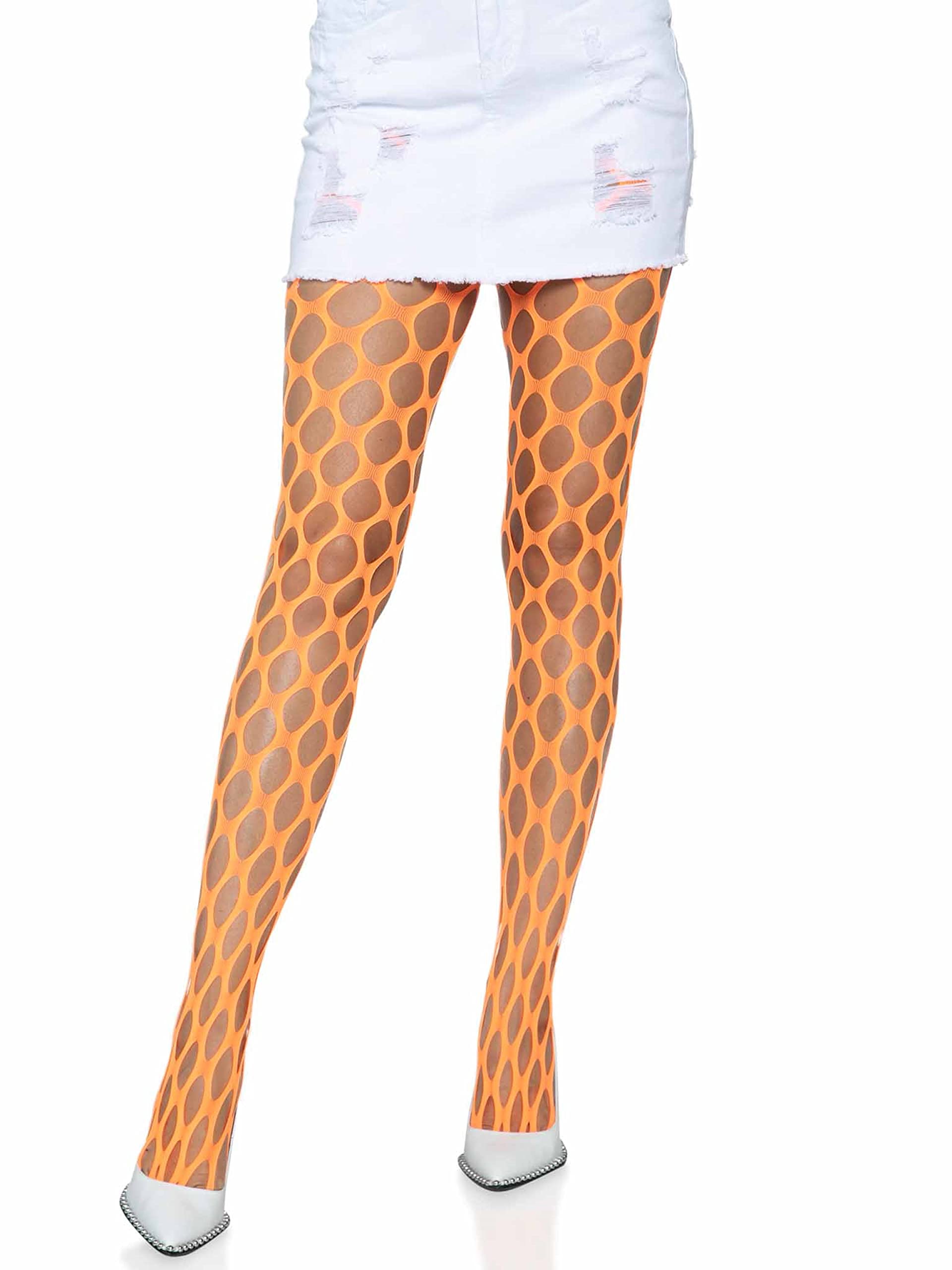 Leg Avenue Pothole net Pantyhose, O/S (Neon Orange)