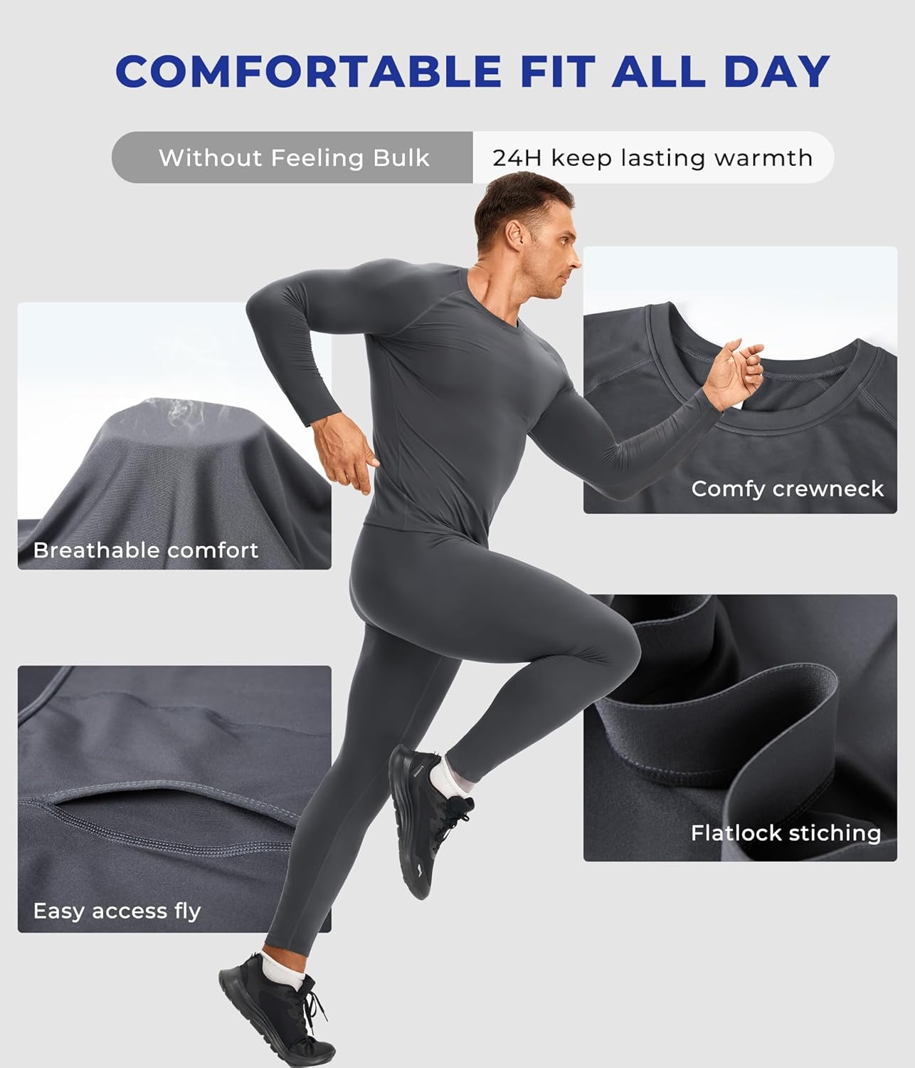 TAILONG Thermal Underwear for Men - Long Johns with Fleece Lined Base Layer Cold Weather Hunting Gear Top Bottom - Image 3