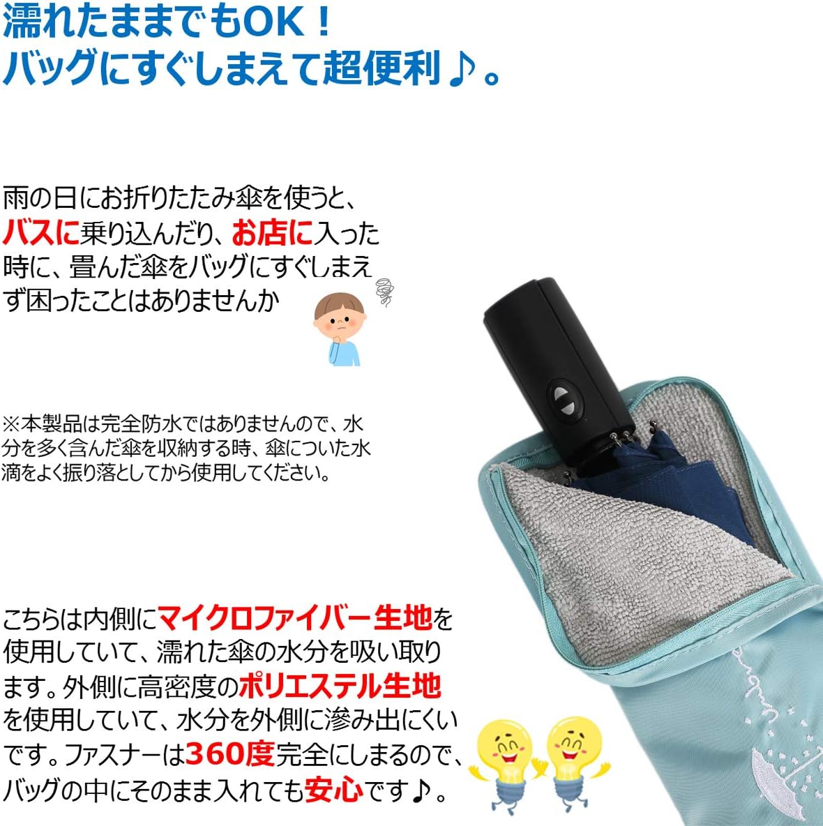 Amazon 折りたたみ傘袋 傘カバー 超吸水 傘ケース 携帯便利 軽量 超吸水ボトルポーチ 27cmまでの折りたたみ傘対応 ダークブルー X3 傘関連用品 通販
