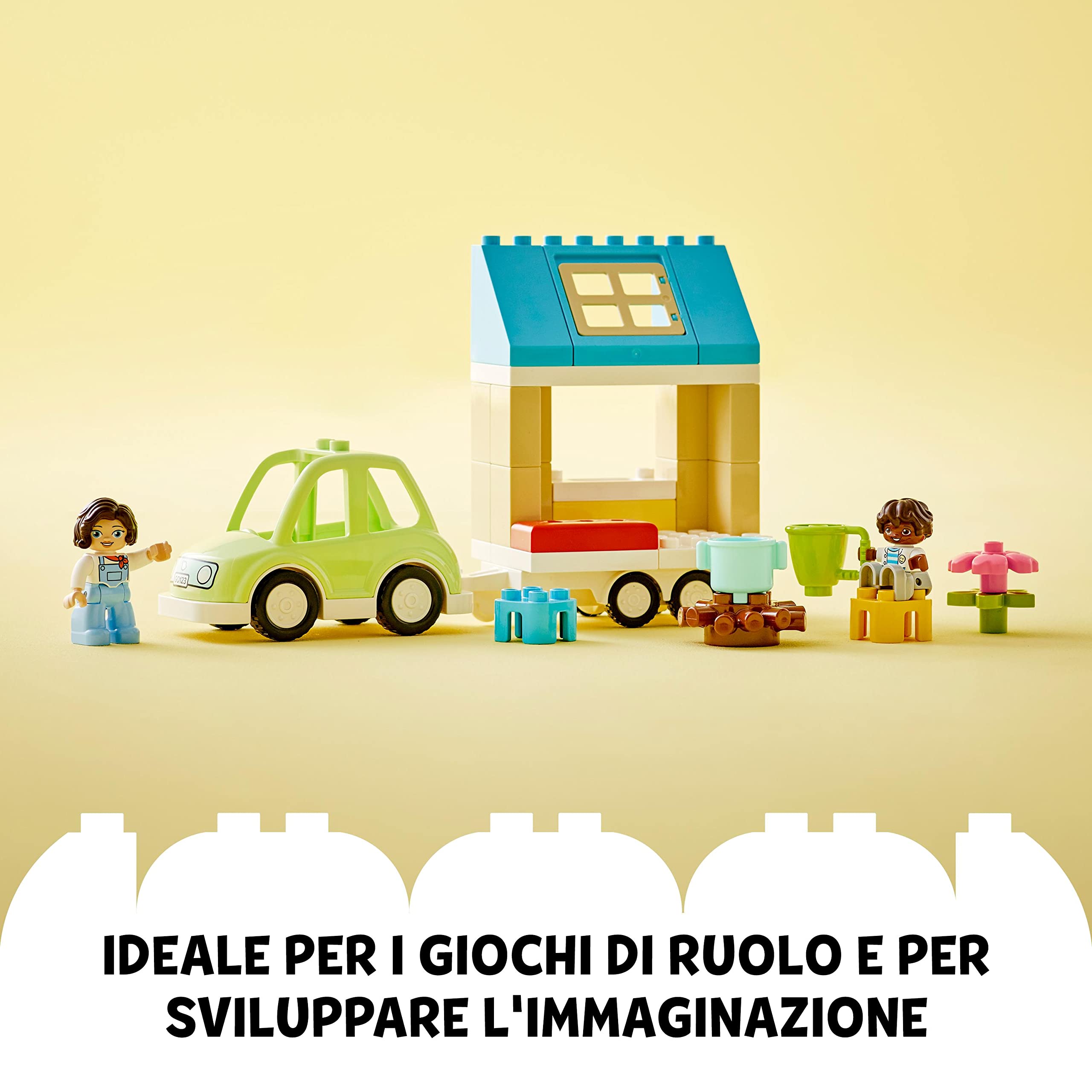 LEGO DUPLO Town Casa su Ruote, Set da Campeggio con Mattoncini Grandi e Figure, Macchina Giocattolo per Bambina e Bambino dai 2 Anni, Giochi Educativi 10986