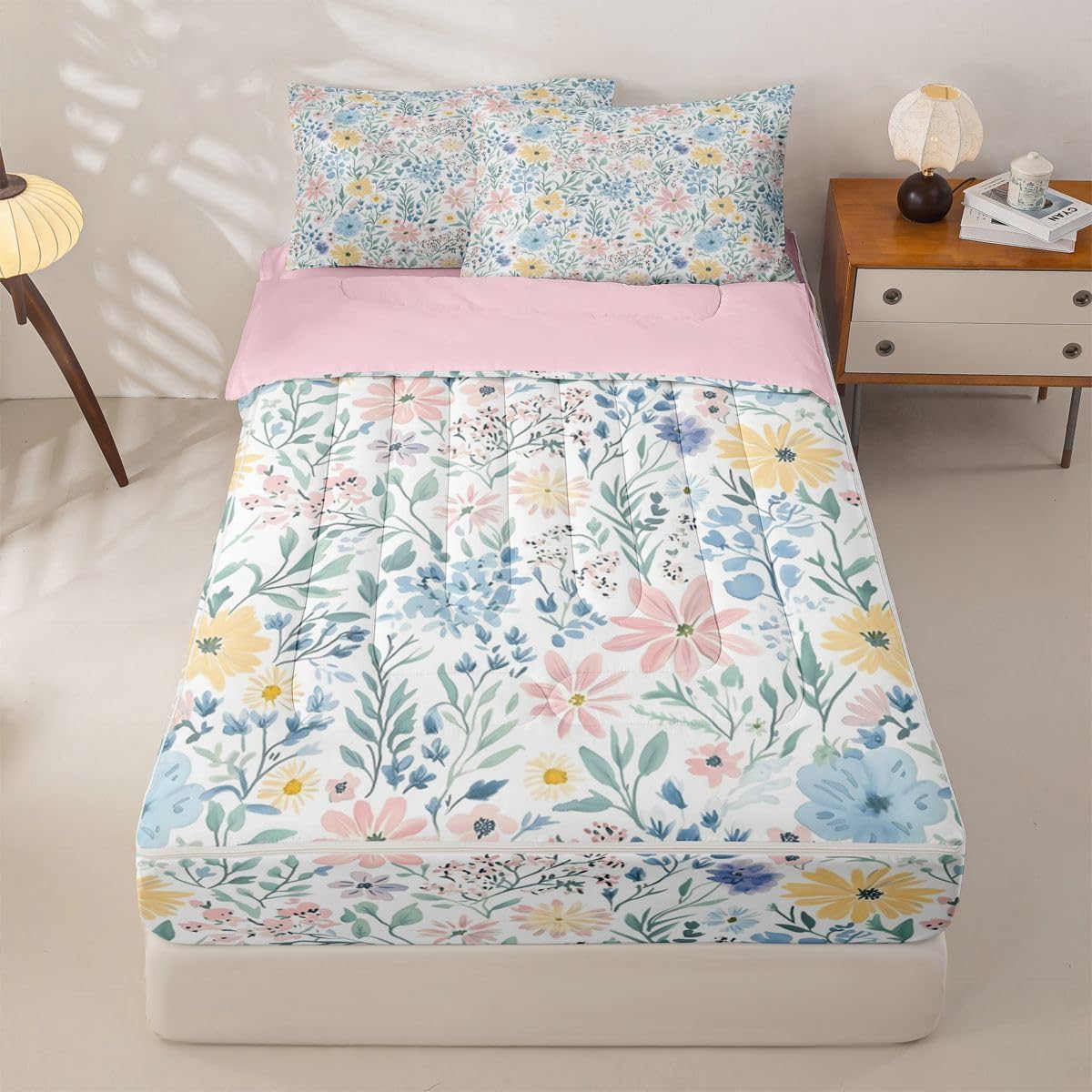 Feelyou Cute Yellow Floral Zipper Bedding Sets Twin for Kids Girls
