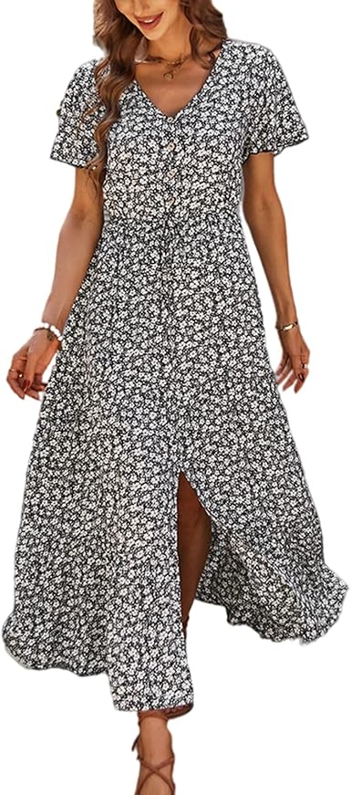 Amazon.com: Vestido de verano 2022 para mujer, vestido de fiesta de manga  corta, floral, bohemio, maxi vestido túnica : Ropa, Zapatos y Joyería