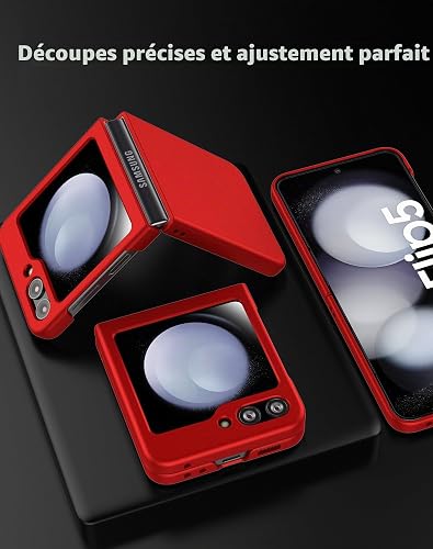 Cresee Custodia per Samsung Galaxy Z Flip 5 (2023) Custodia rigida sottile in policarbonato per Galaxy Z Flip5, rosso - 3