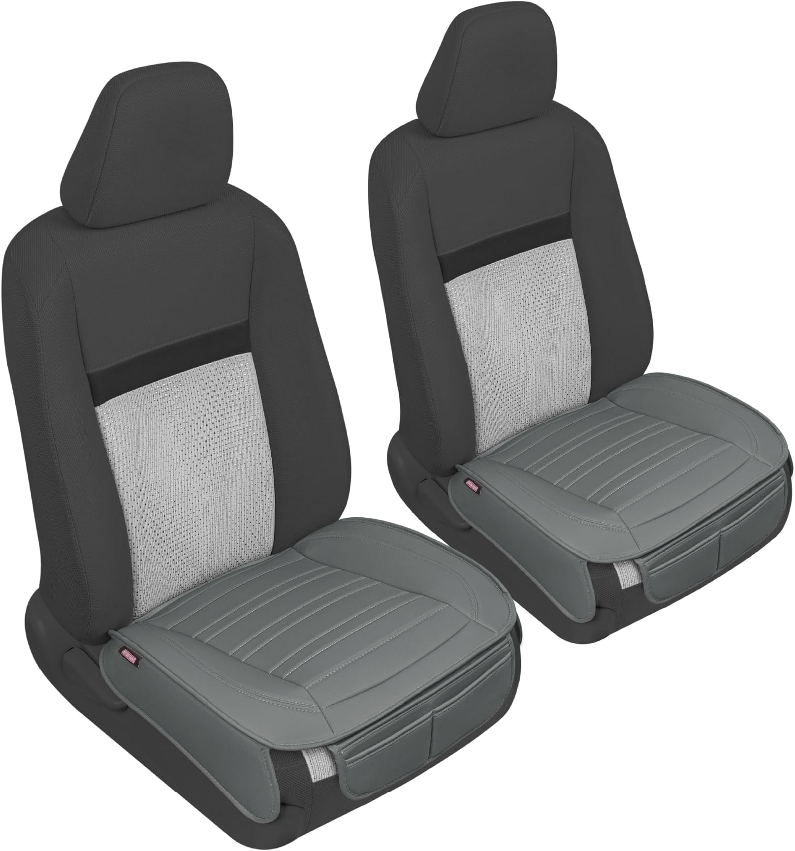 Motor Trend Seat Covers for Cars Trucks SUV, Faux Leather 2-Pack Gray Padded Car Seat Covers with Storage Pockets, Premium Interior Seat Cover