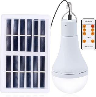 Afoskce Solar Light Bulb Outdoor Rechargeable 300LM Solar Powered Light Led Bulb with Remote Timer, Lighting Sensor, 4 Lighting Mode for Chicken Coops Shed Hiking Camping Hurricane Emergency Lighting