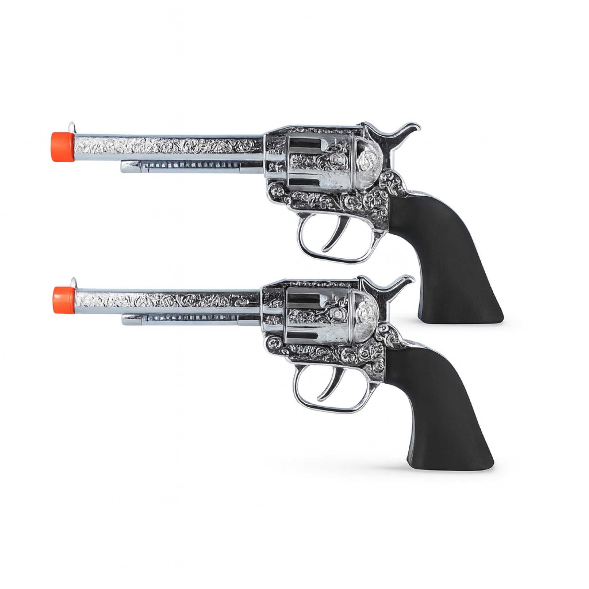Lizzy Silver cowboy pistol toy 19cm – fancy dress costume accessory with decorated barrel & wood effect handle – perfect for kids & adults Wild West, cowboy, sheriff or Western outfits (02, Silver) — image 1