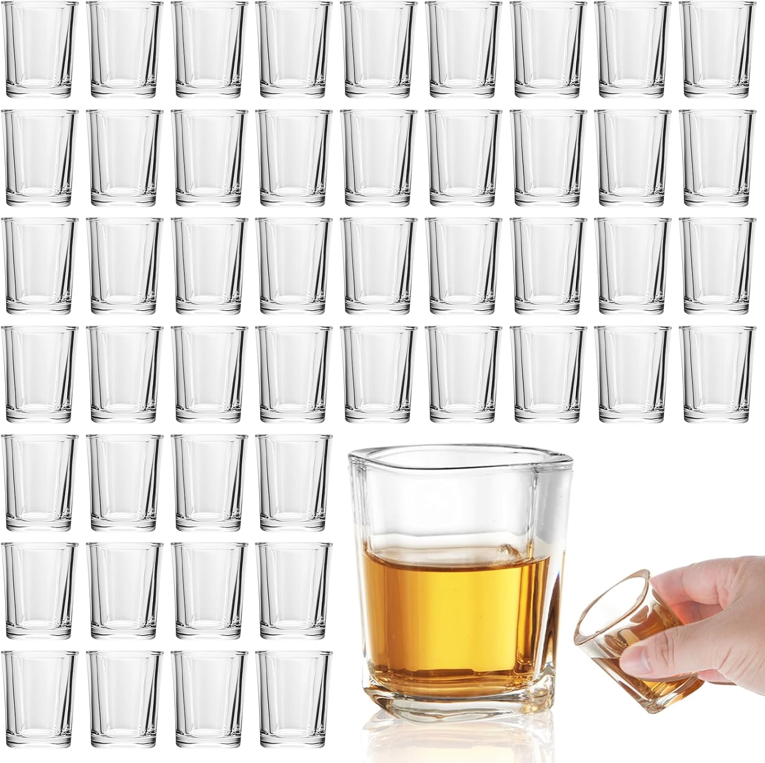 MIVIDE 48 Pack 2.2oz Square Shot Glasses Bulk Sets, 70ml Clear Heavy Base Shot Glasses Set, Espresso Shot Glass, Shot Glass for Whiskey, Vodka, Tequila, Liqueurs