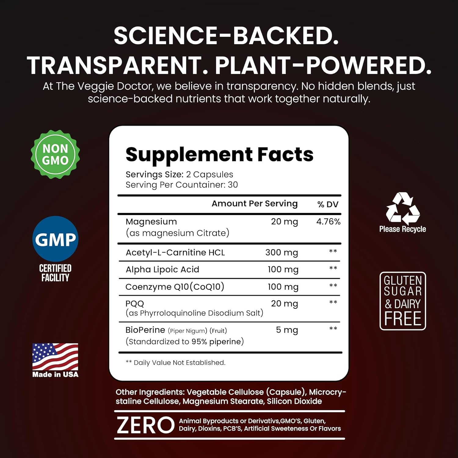 Vegan Mitochondrial Support – Advanced Cellular Wellness & Natural Energy Formula with CoQ10, PQQ, Acetyl-L-Carnitine, Alpha-Lipoic Acid, Magnesium, BioPerine® - Daily Support (60 Capsules) - Image 2