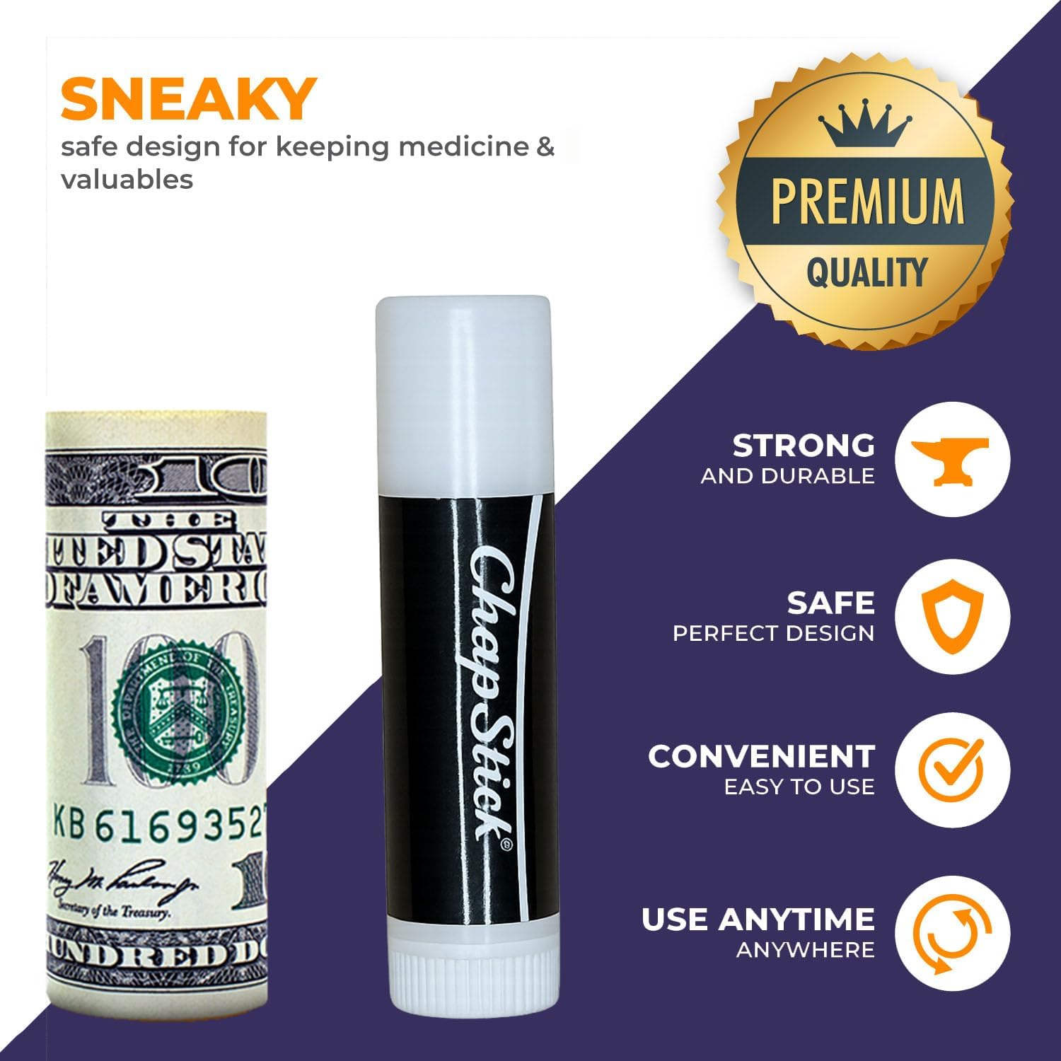 Secret Stash Lip Balm Diversion Safe 2 Pack – Chap Stick Hidden Stash Containers for Money, Pills, Cash, or Jewelry | Realistic Hiden Container – Discreet Secret Compartment Travel Safe Hide