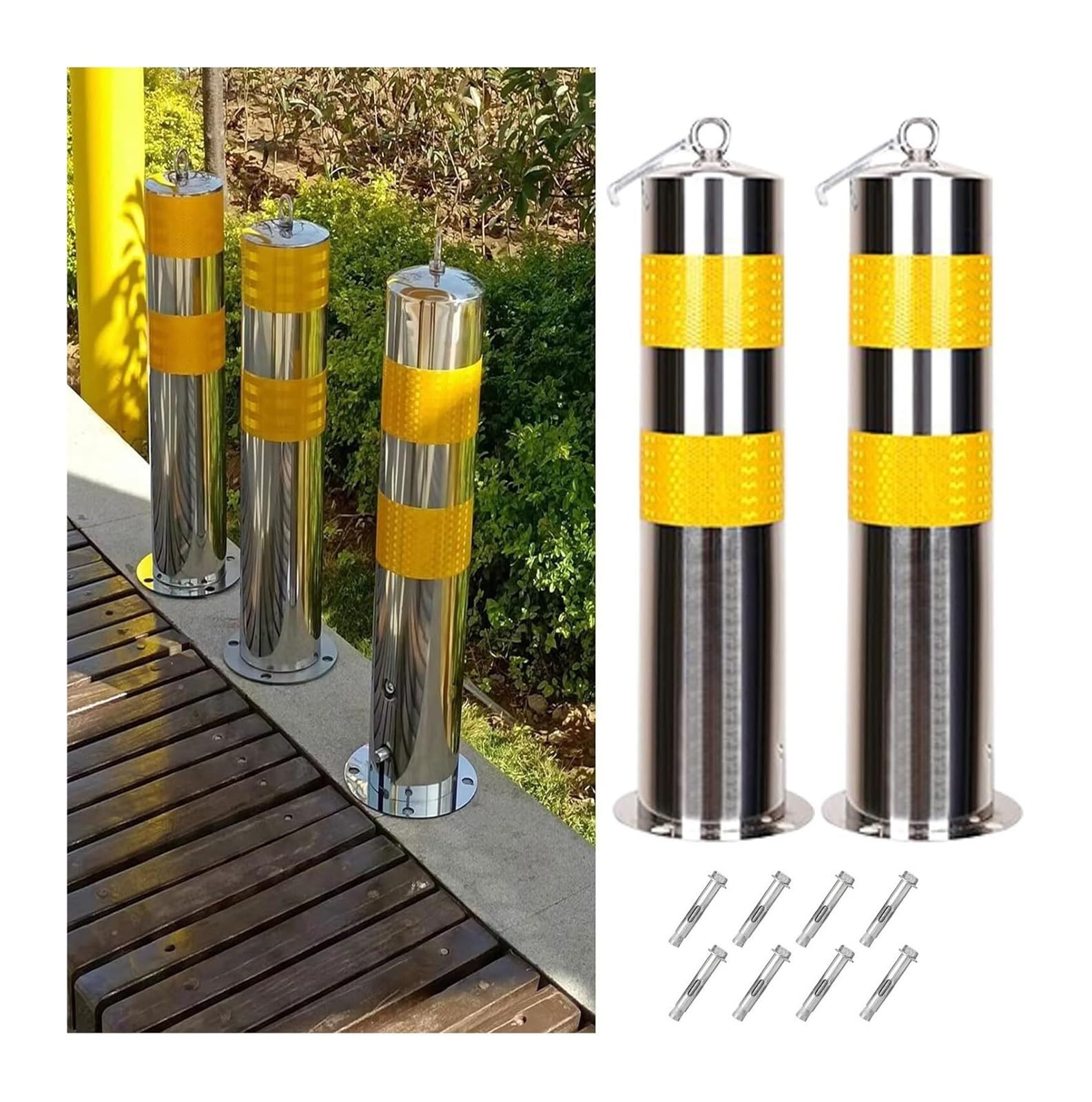 Stałe słupki zabezpieczające, Paski odblaskowe na kolumnach bezpieczeństwa ruchu drogowego ze stali nierdzewnej(20pcs,114x600/1.2)