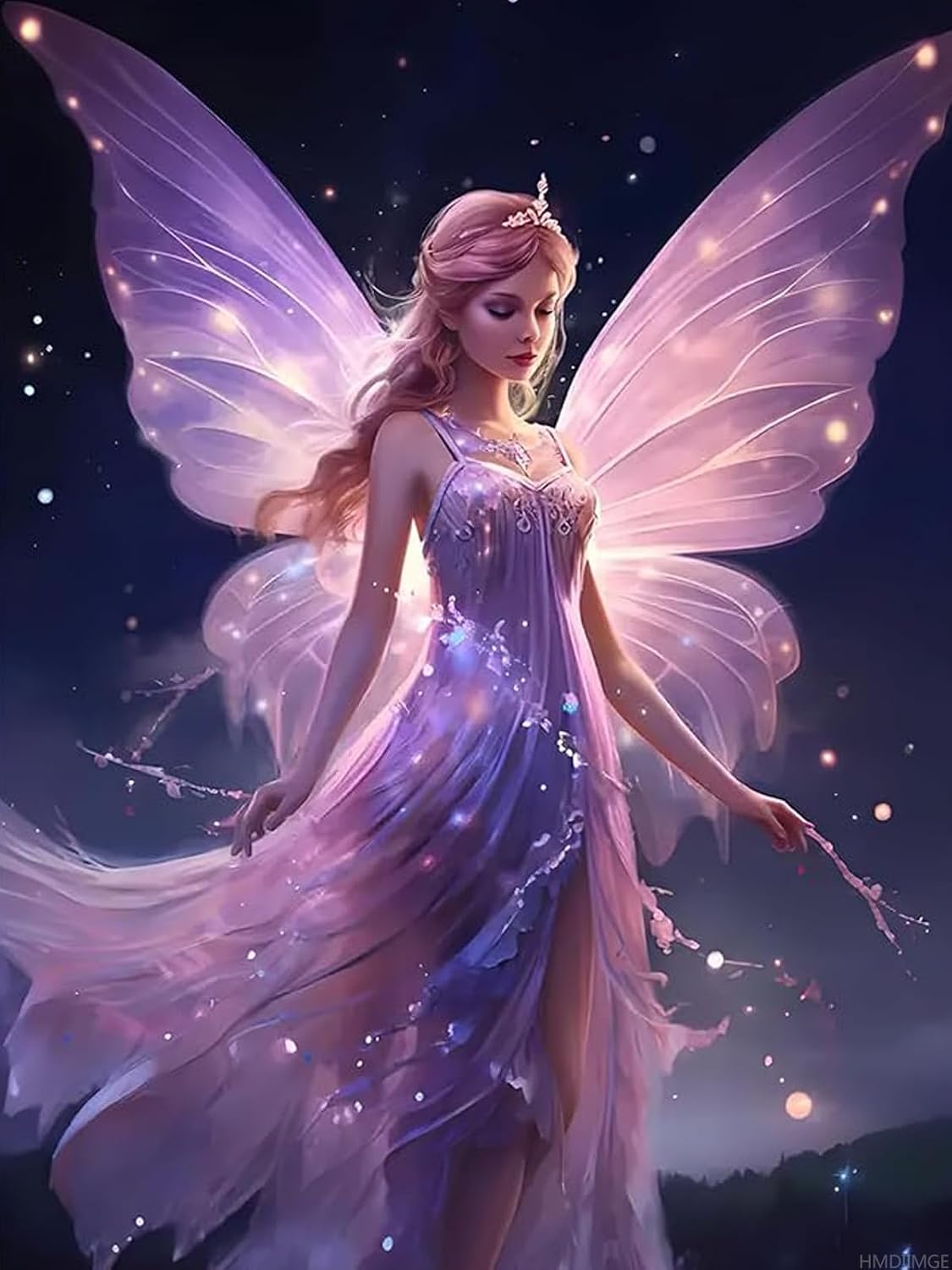 Purple Fairy Christmas Decor Diamond Painting Kits for Adults, Diamond Art Kits for Beginners Round Full Drill Diamond Painting for Home Wall Decoration New Year's Day Valentines Day Gift 12x16 inch