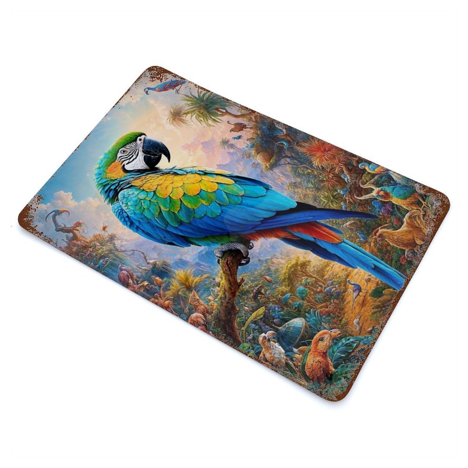 Enchanted Parrot Retro Metal Sign 11.8"x7.9", Classic Wall Plaque for Basement, Hobby Room And Garage Decor
