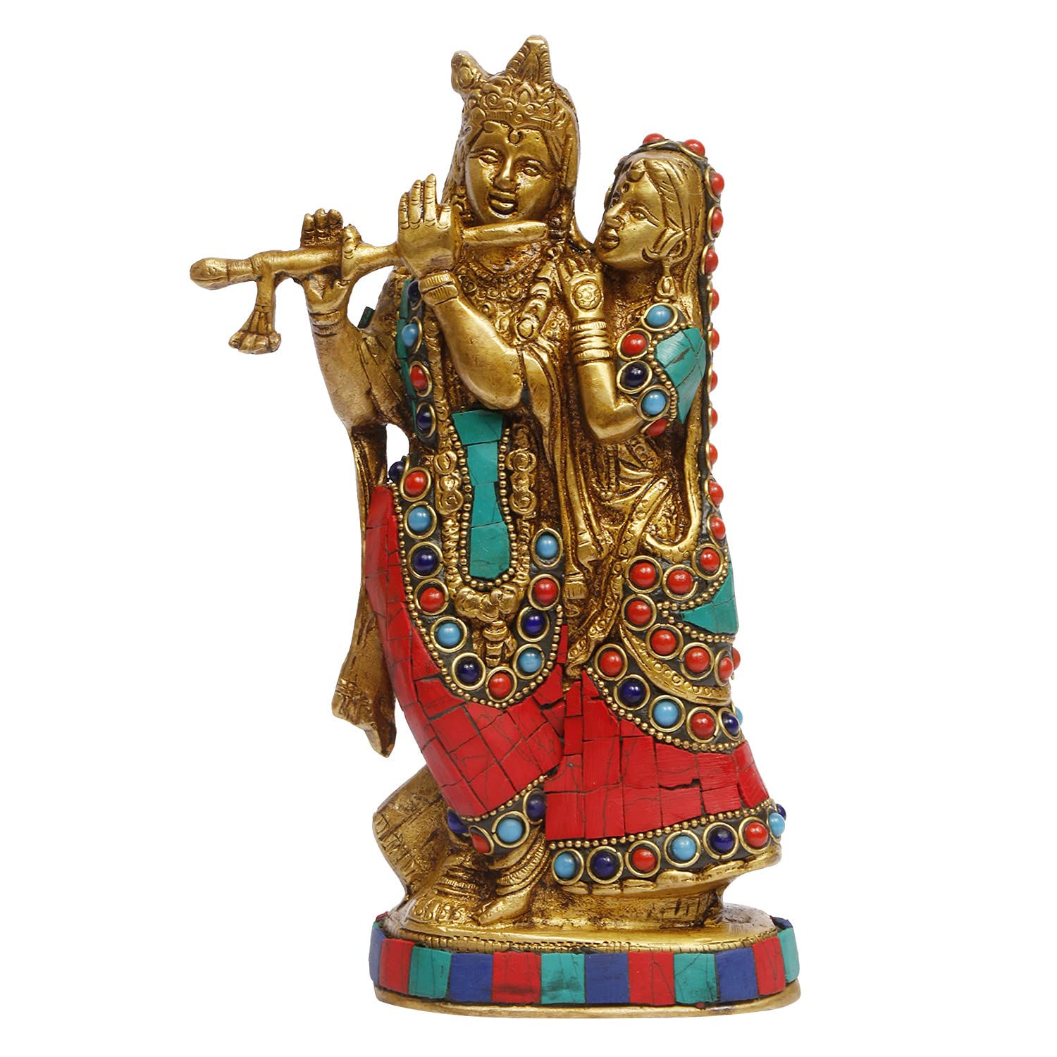 Statue Radha Krishna en laiton : sublimez votre décoration avec une sculpture de 20 cm stable