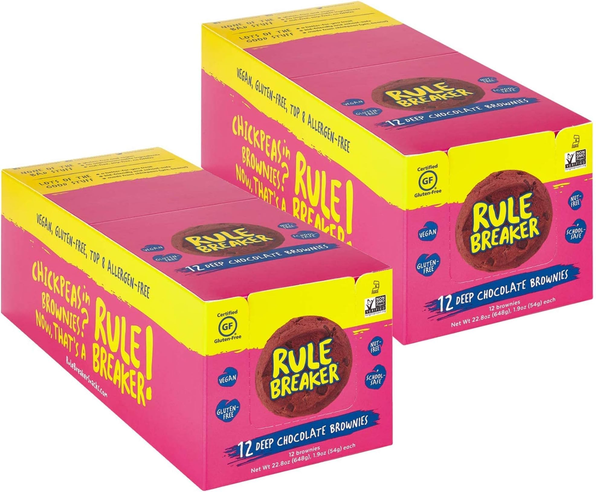 Rule Breaker Snacks Vegan Gluten Free | Chocolate Chip Brownie Cookies | Plant-Based, Dairy, Nut, Soy, Allergen Free, Kosher | Soft-Baked, Great for lunchboxes Snacks for Kids and Adults (Pack of 24)
