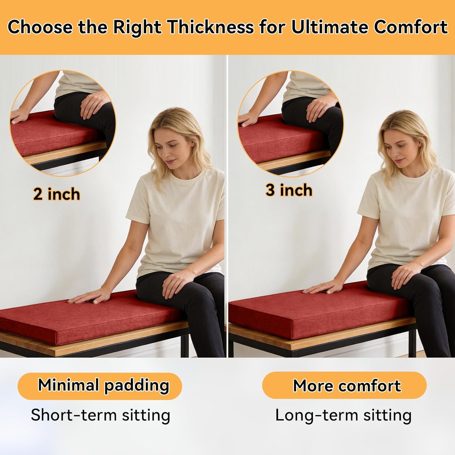 ROFIELTY Bench Cushion 39 inch, Durable Bench Cushions for Indoor Furniture, Non-Slip Window Seat Cushions Indoor, Personalized Custom Bench Cushion (Red, 39x11x2)