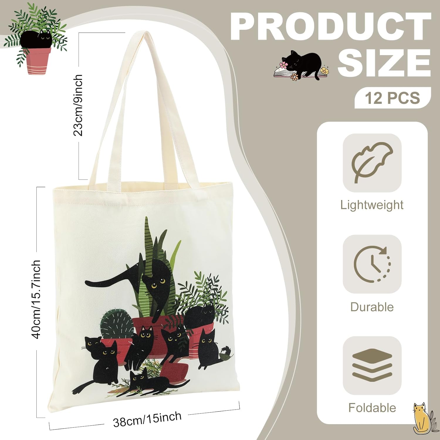 12 Pieces Gift Bags Canvas Tote Bags Bulk Reusable Grocery Bag for Women - Image 4