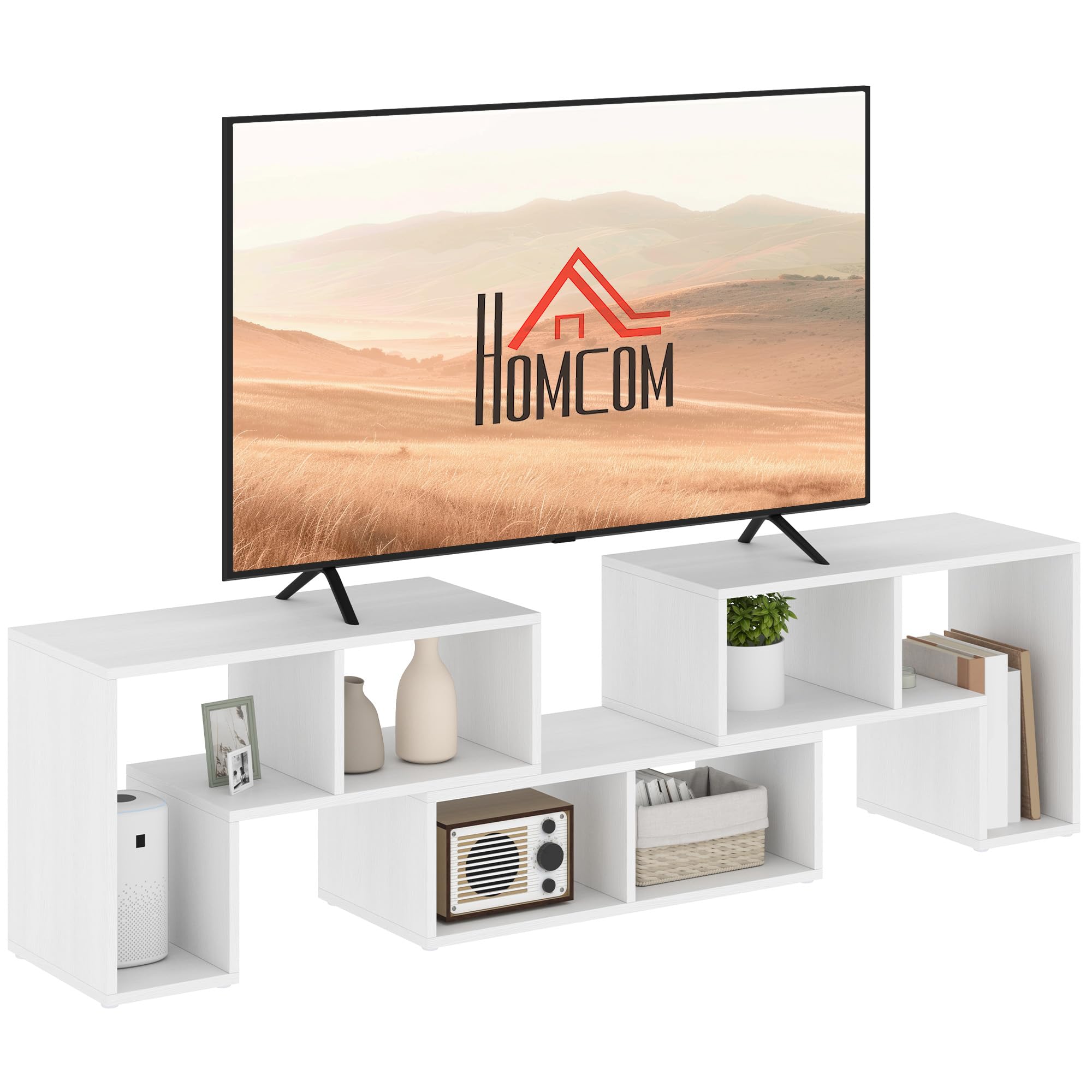 HOMCOM TV Stand for Television up to 75 Inches, White Wood-Effect