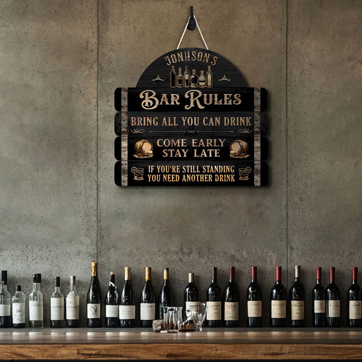 THUYPT Bar Rules Sign for Home Bar, Personalized Bar Wooden Sign Bar Basement Home Bar Decorations Wall Hanging, Printed Wooden Sign Rustic Bar Decor (06)