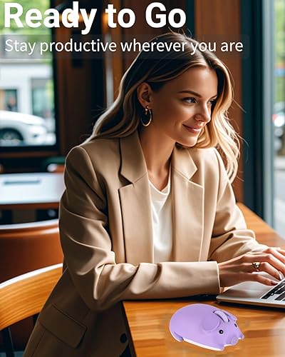 Miniatura 6 de Ratón inalámbrico lindo cerdo Bluetooth y USB doble modo, silencioso portátil compacto púrpura divertido ratones para