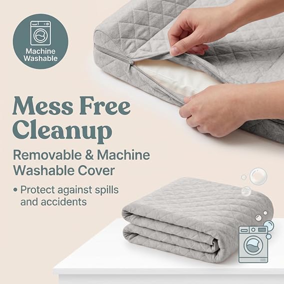 Contoured Baby Changing Pad Waterproof & Breathable Diaper Changing Pad | Removable Washable Cover, Non-Slip Base & Safety Strap | Standard Size for Dresser & Changing Table Pads