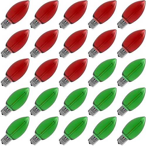 Meconard Bombillas LED C9 de repuesto para Navidad, bombillas LED inastillables C9 para Navidad, para interiores y exteriores, mini bombilla