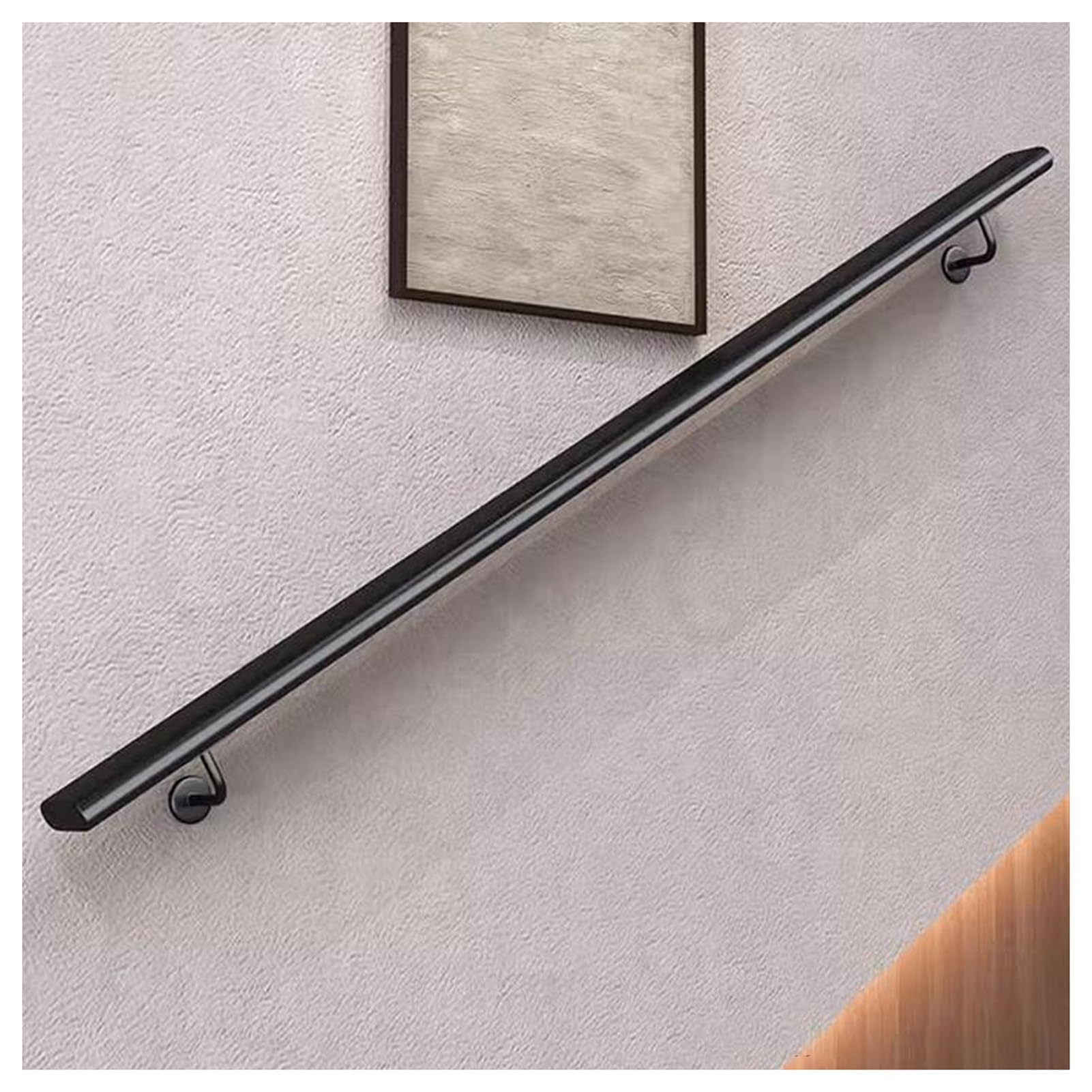 Rampe d'escalier en fer forgé noir de 250 cm avec support de sécurité en métal ultra résistant