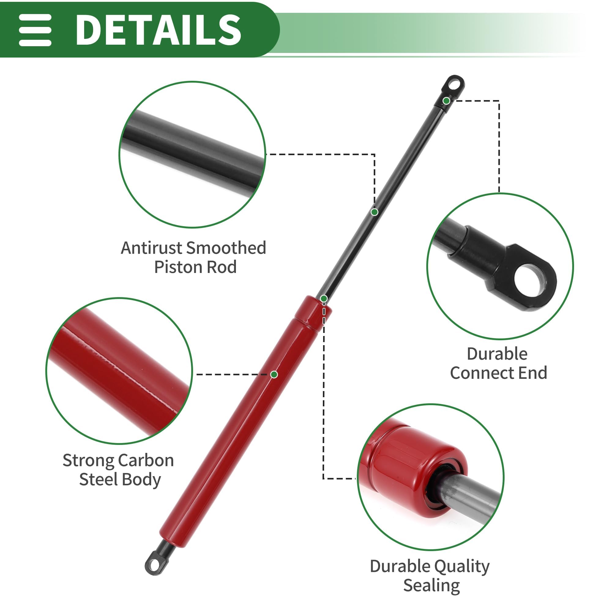 Motoforti 400mm/15.75" Pistoni a Gas 800N,Molle a Gas in Acciaio al Carbonio Rosso 2 Pz RV Auto Cassetta degli Attrezzi Coperchio Scatola di Stoccaggio Coperchio Porta Armadio