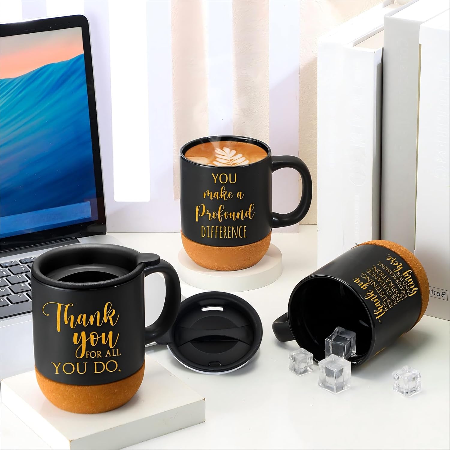 10 Pcs Employee Appreciation Gift Bulk Non-slip Cork Bottom Coffee Mug 13.5 oz Ceramic Tumbler Inspirational Mug Graduation Thank You Gifts for Teacher Volunteer Nurse(Classic)