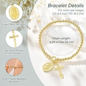 Amazon.com: Virgin Mary Rosary Beads Bracelet - 14K Gold Plated