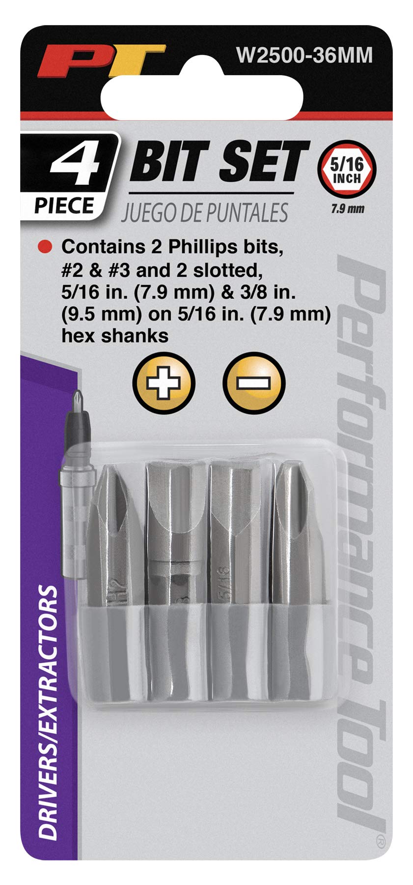 Performance Tool W2500-36MM 4-Piece 36mm Impact Bits, Heavy Duty Replacement Bits for Item W2500P