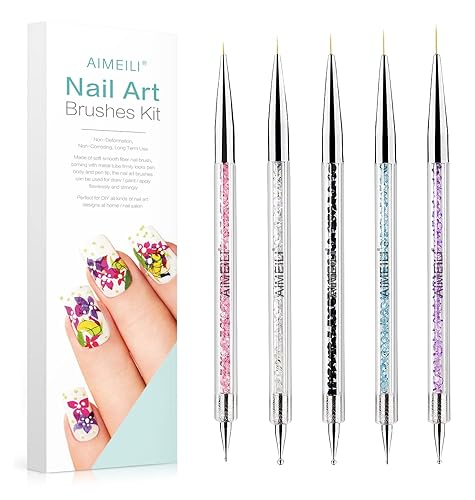 AIMEILI Juego de pinceles de arte de uñas, esmalte de gel, herramientas de pintura, bolígrafo de pintura de doble extremo para esmalte de uñas