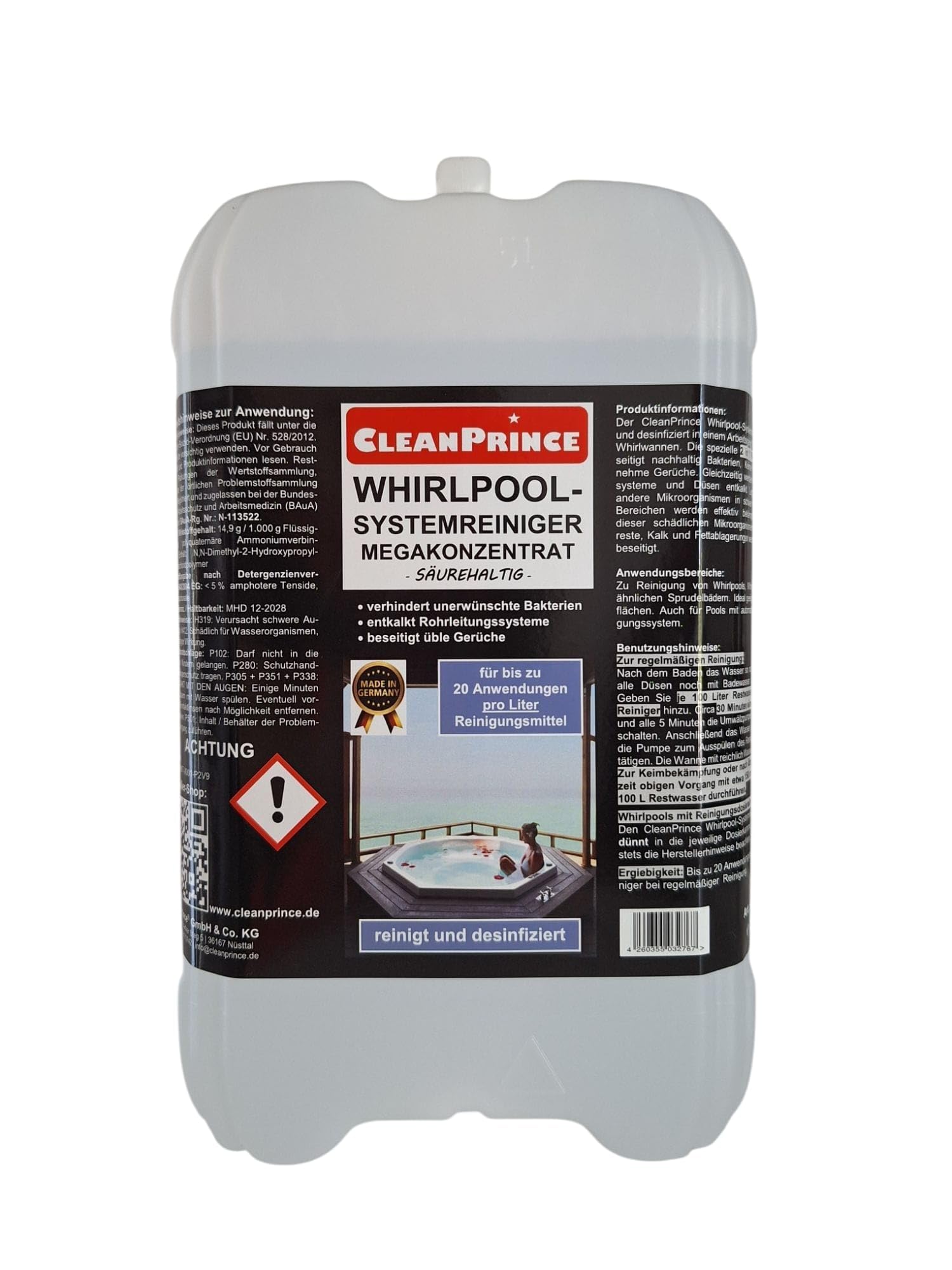 5 Litros Lavadora Megakonzentrat Whirlpool Limpiador Sistema de Agentes Systemreiniger Jacuzzi Baño Burbujas Bañeras Hidromasaje Wellnessbad Badesprudler Whirlwannen Bañera Wannensysteme - para Hasta