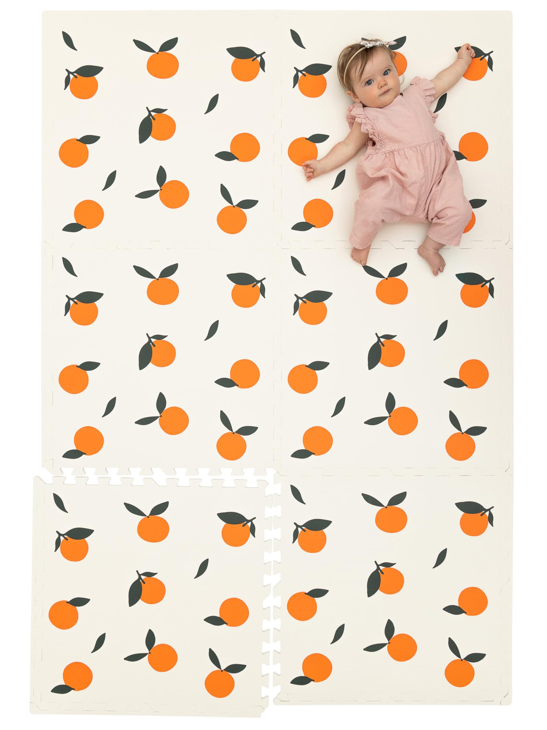 Childlike Behavior Baby Play Mat - 72x48-Inch Tummy Time Mat - 6-Piece Interlocking Foam Floor Tiles for Toddlers - Soft Waterproof for Floor Play and Crawling - Oranges