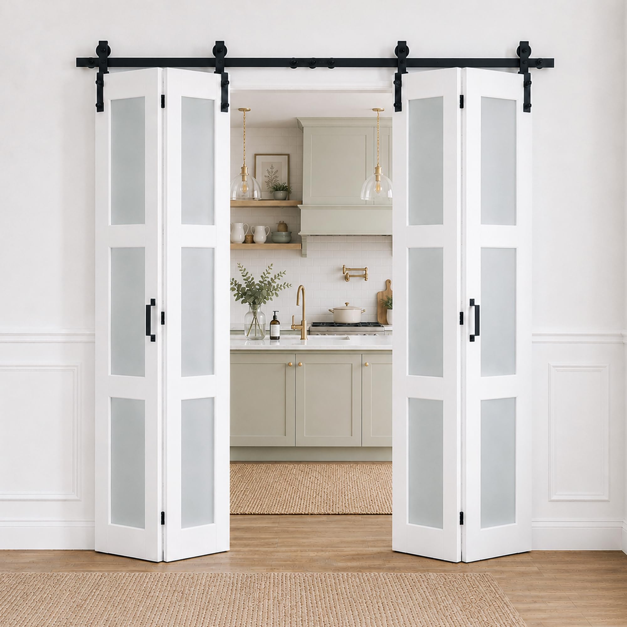 Bifold Frosted Glass Barn Door 60"x84" with Hardware Included