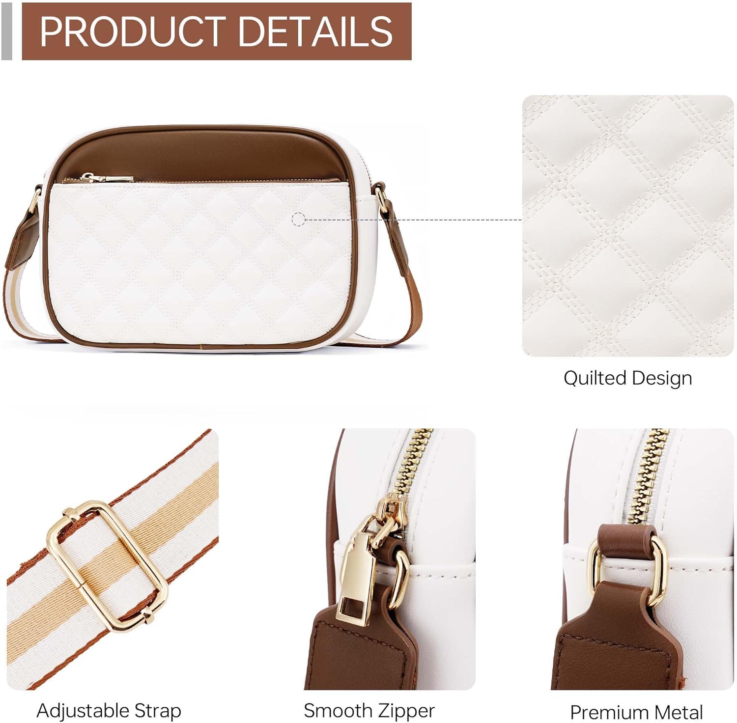 Quilted Crossbody Bags for Women PU Leather Crossbody Purses Small Shoulder Handbags with Guitar Wide Strap - Image 6