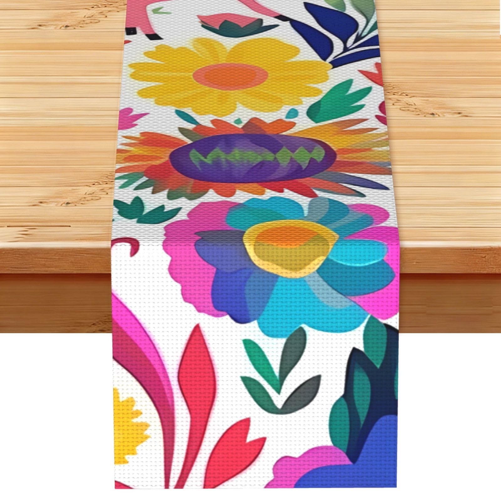 Fodpand Black Rustic Cotton Linen Table Runner, Mexican Otomi Animals Table Runners 13 X 72 Inches, Modern Elegant Farmhouse Tablecloth, Washable Kitchen Dining Table Decoration For Home Party Decor