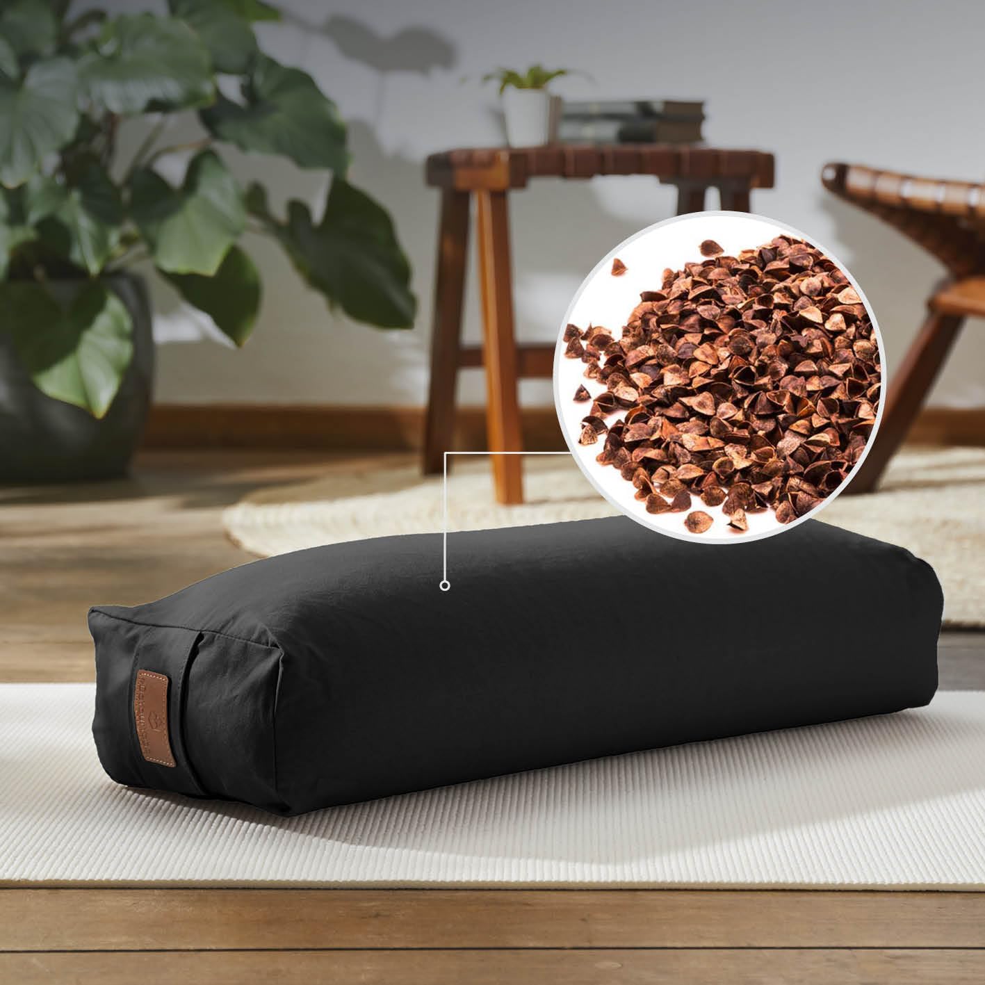 #DoYourYoga Yogabolster Rectangular Paravati con Cáscaras de Trigo Sarraceno o Espelta Orgánica - Cojín de Meditación, Yin Yoga & Pilates - Funda Lavable de Algodón 100% - 67 x 13 cm