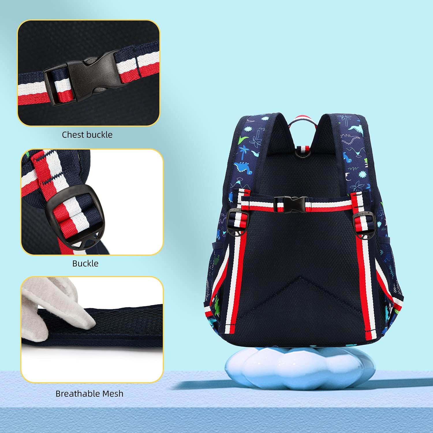 willikiva Cartoon Bus 12 Kindergarten Backpack for Kids Girls and Boys,Waterproof Preschool Toddler Backpack Wiht Leash and Safety Harness (Green Dinosaur) - Image 4