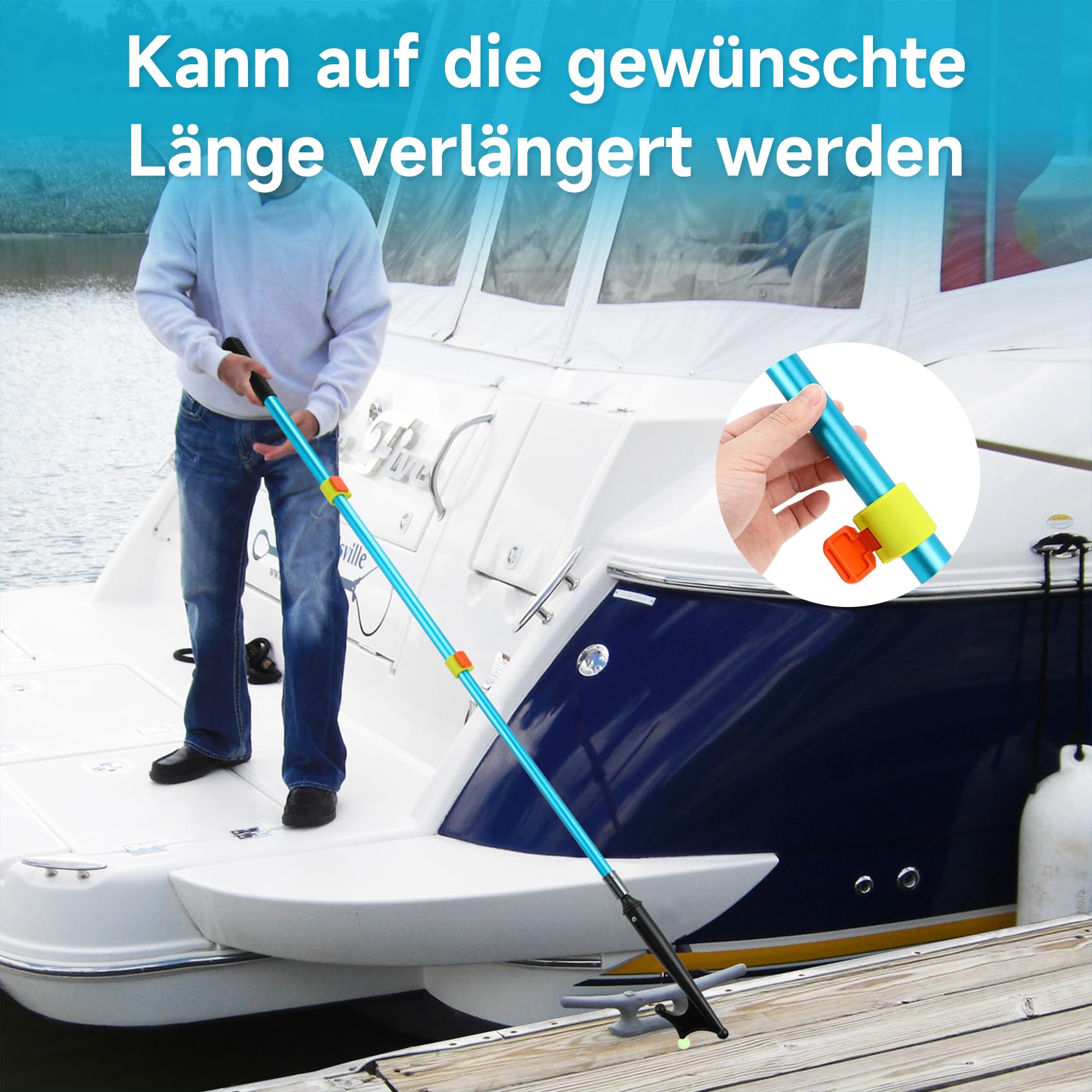 Gancio Telescopico Per Barche KOMCLUB - In Fibra Di Vetro, Leggero, Con Testa Luminosa | Portatile E Resistente - Foto 6